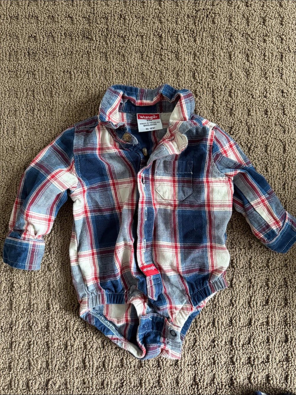 Wrangler Blue Red White Plaid Long-Sleeve Baby One-Piece